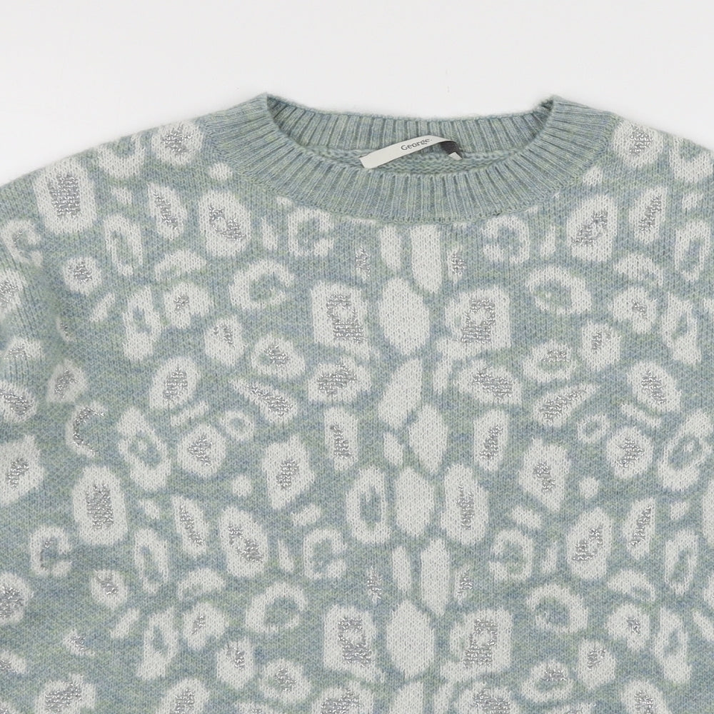 George Womens Blue Animal Print Knit Pullover Jumper Size 8