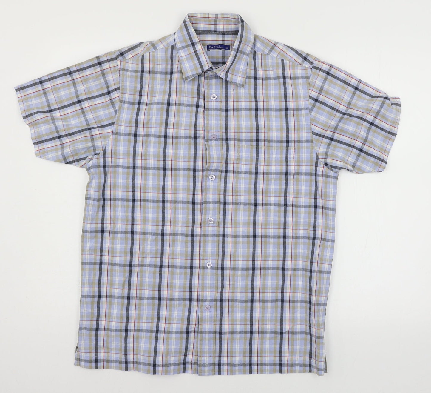 Mens UK Size S Easy Blue  Button-Up Short Sleeve Casual Shirt