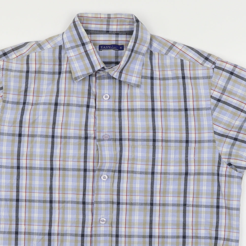 Mens UK Size S Easy Blue  Button-Up Short Sleeve Casual Shirt
