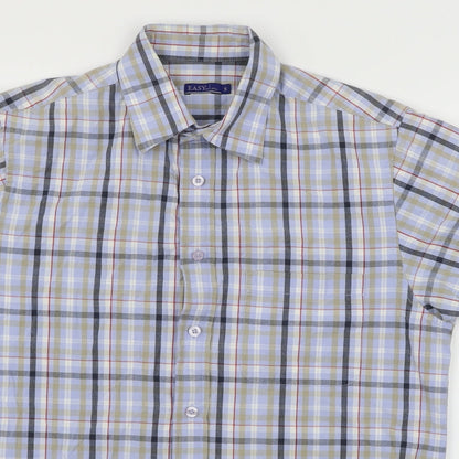 Mens UK Size S Easy Blue  Button-Up Short Sleeve Casual Shirt