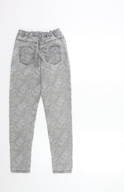 George Girls Grey Floral Denim Skinny Jeans Size 11-12 Years