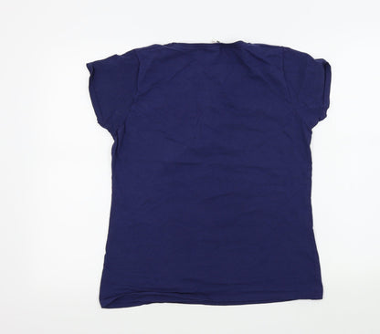 Fruit of the Loom Girls Blue Colourblock  Basic T-Shirt Size L  - disney