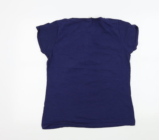 Fruit of the Loom Girls Blue Colourblock  Basic T-Shirt Size L  - disney