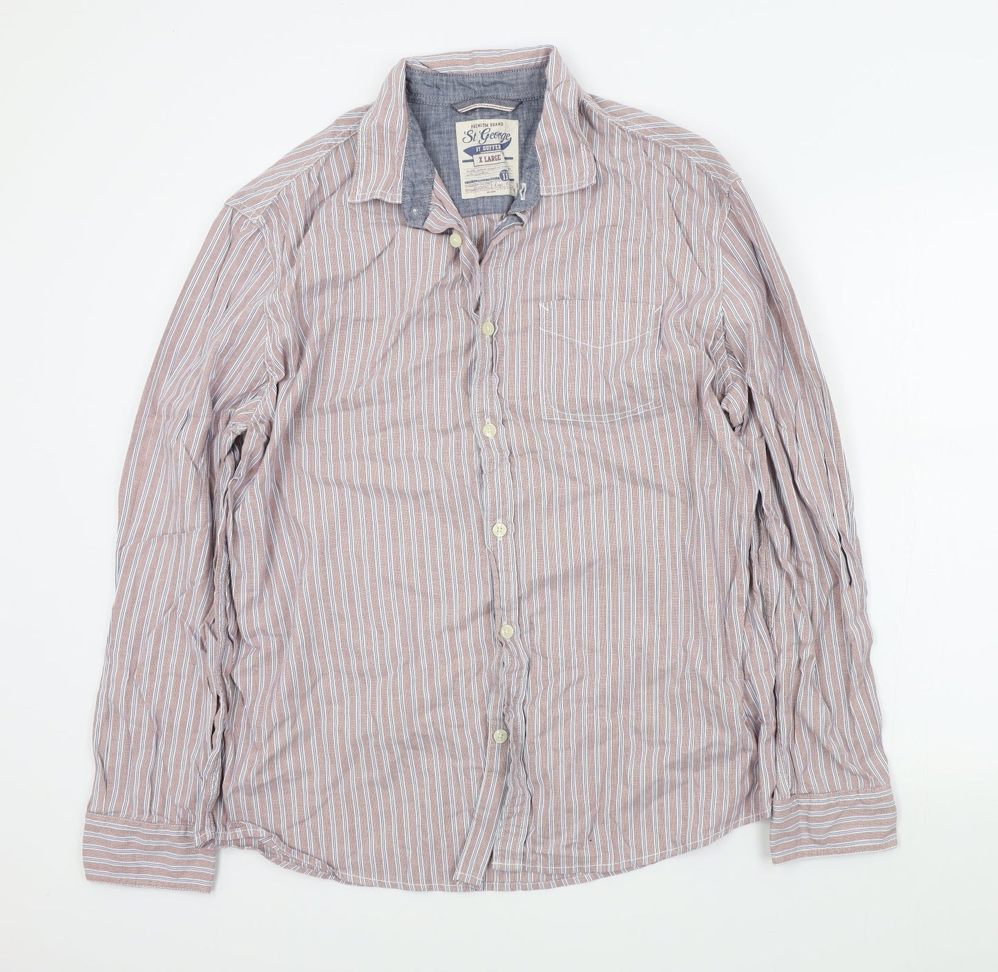 st george Mens Red Striped   Button-Up Size XL