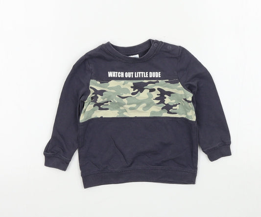 so cute Boys Grey Colourblock  Pullover Jumper Size 12-18 Months