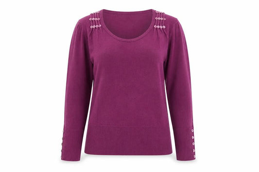 Front view of alexara women’s purple jumper, size L