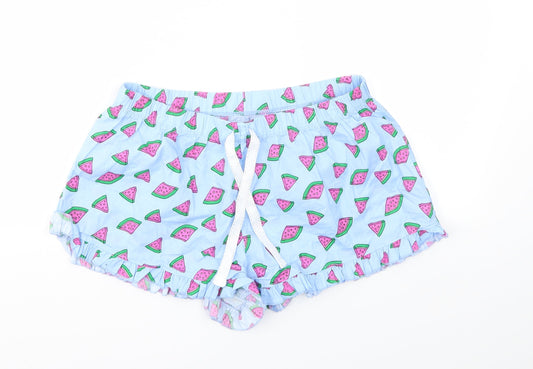 Primark Womens Blue Geometric  Cut-Off Shorts Size S - Stretch waistband