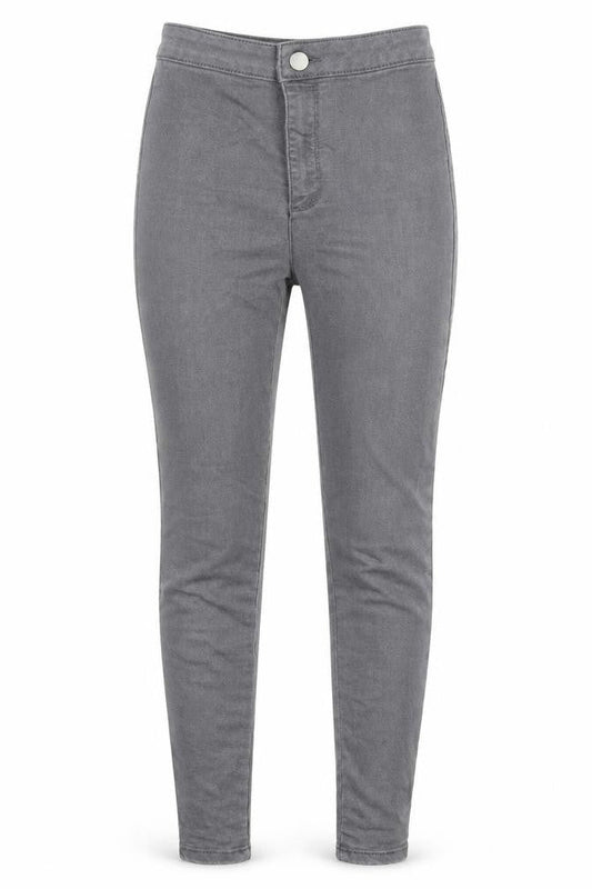 Front view of Miss Selfridge women’s grey denim jegging jeans, size UK 10, 25-inch leg