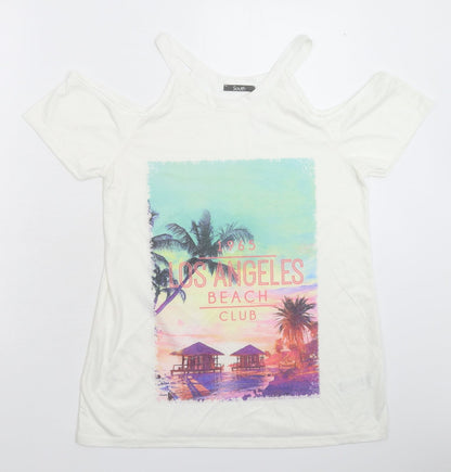Womens UK Size 12 South White Basic T-Shirt