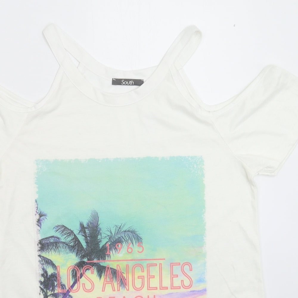 Womens UK Size 12 South White Basic T-Shirt