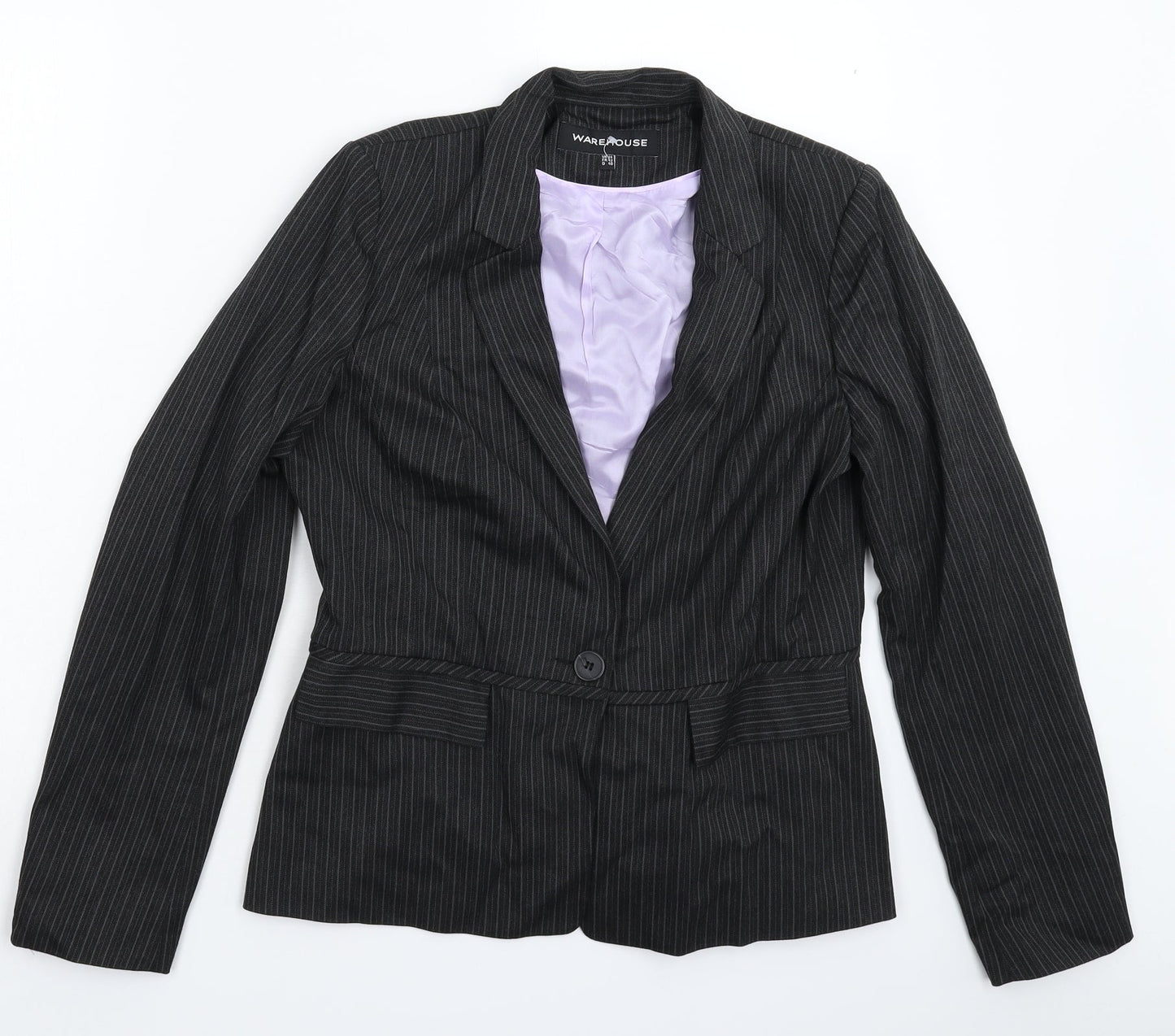 Warehouse Womens Grey Striped  Jacket Suit Jacket Size 14
