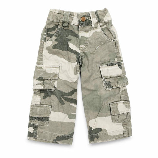 Front view of St Bernard Baby Multicoloured Camouflage Cargo Trousers, size 9-12, Months