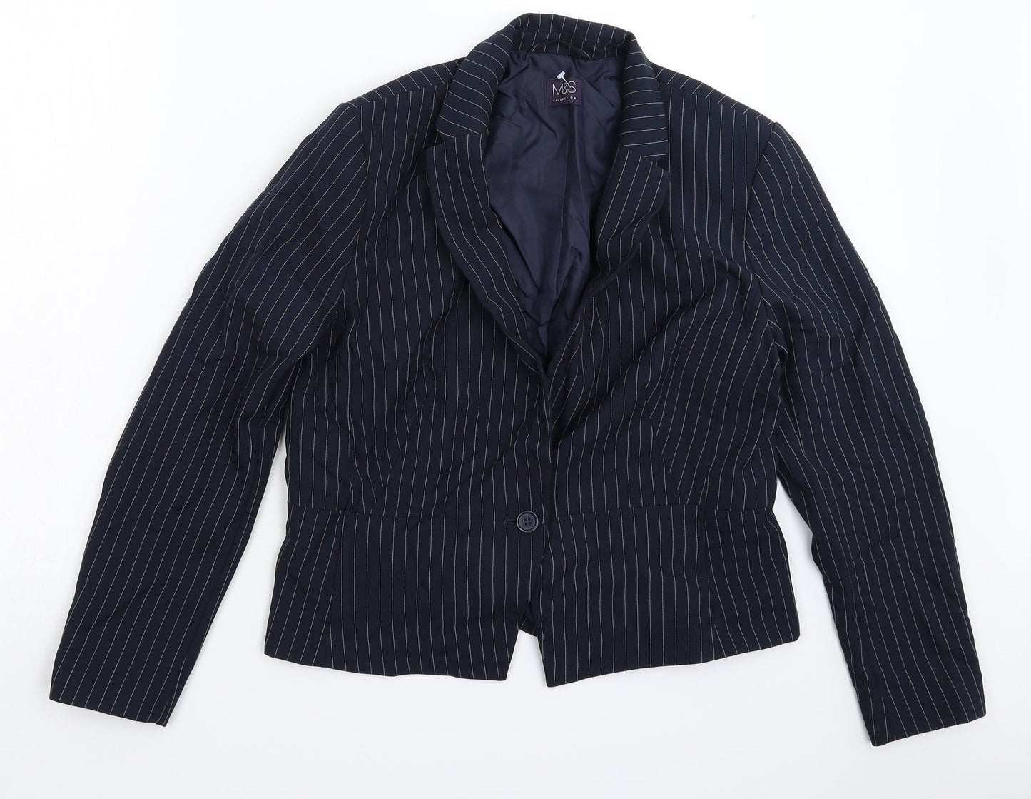 Marks and Spencer Womens Blue Striped  Jacket Suit Jacket Size 14