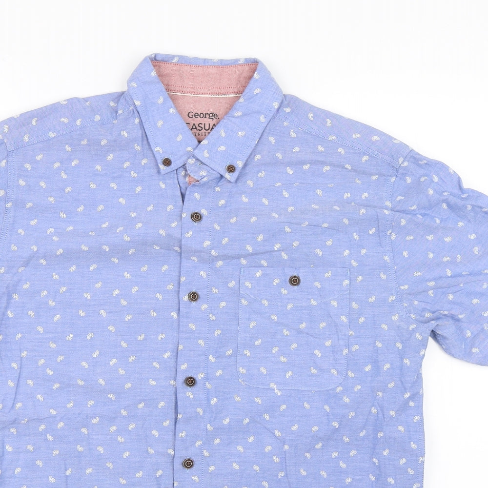 George Mens Blue Paisley   Button-Up Size S