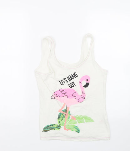 love to lounge Womens White   Top Pyjama Top Size S  - FLAMINGO