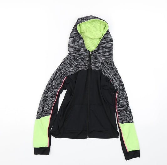 Young Dimension Girls Black Striped  Full Zip Hoodie Size 8-9 Years