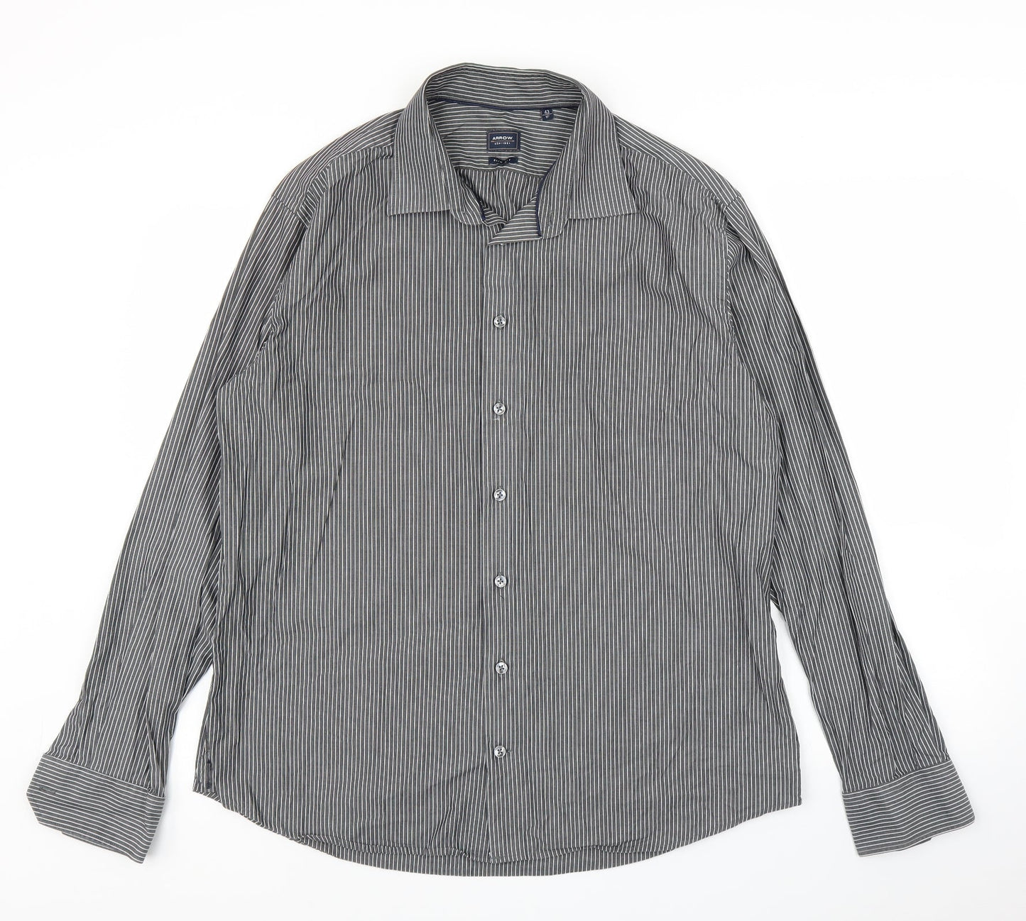 Arrow Mens Grey Striped   Button-Up Size 17