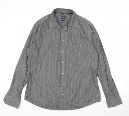 Arrow Mens Grey Striped   Button-Up Size 17