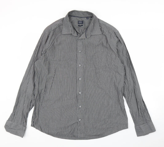Arrow Mens Grey Striped   Button-Up Size 17