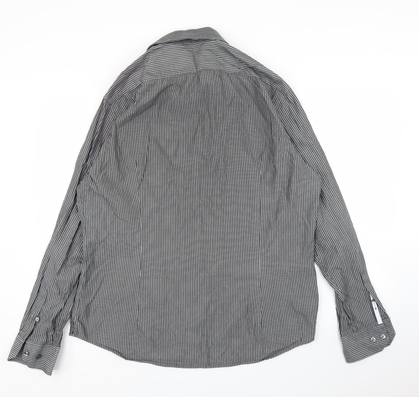 Arrow Mens Grey Striped   Button-Up Size 17