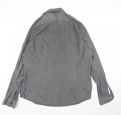 Arrow Mens Grey Striped   Button-Up Size 17