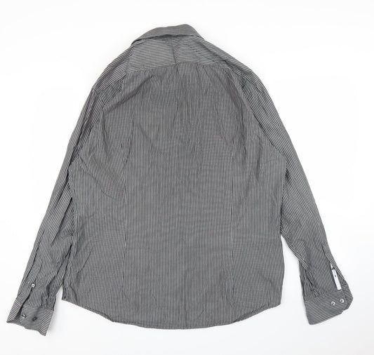 Arrow Mens Grey Striped   Button-Up Size 17