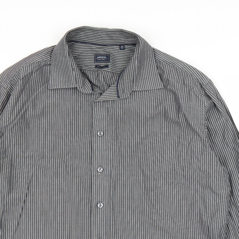 Arrow Mens Grey Striped   Button-Up Size 17