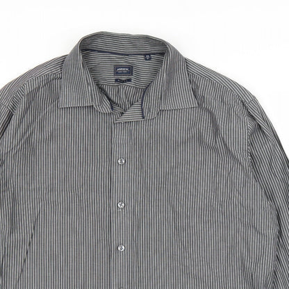 Arrow Mens Grey Striped   Button-Up Size 17