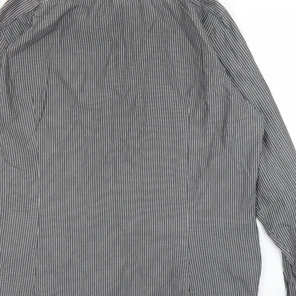 Arrow Mens Grey Striped   Button-Up Size 17