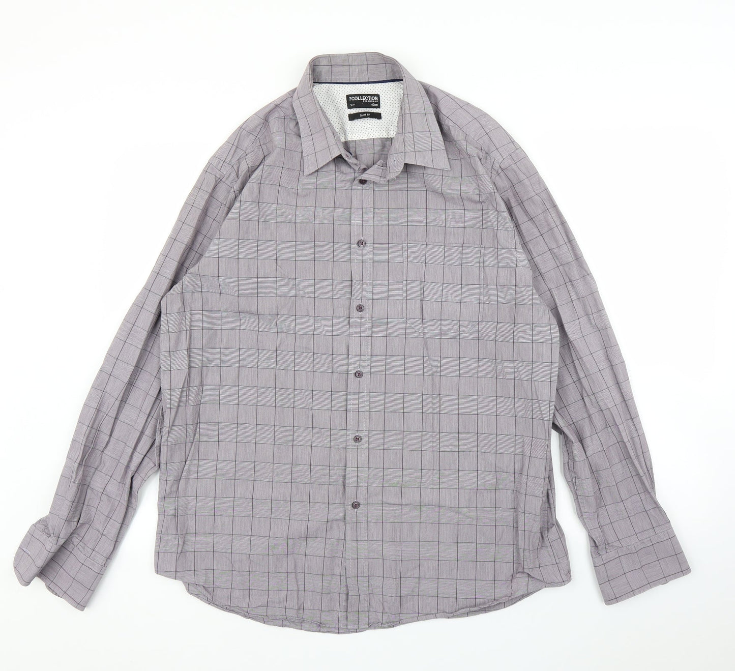 Mens UK Size 17 Debenhams Purple  Button-Up Long Sleeve Casual Shirt