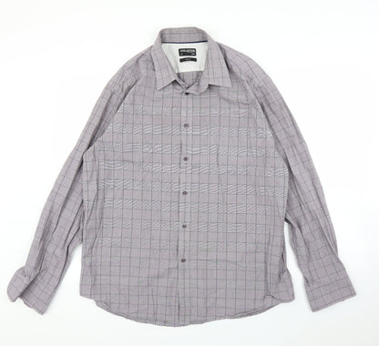Mens UK Size 17 Debenhams Purple  Button-Up Long Sleeve Casual Shirt