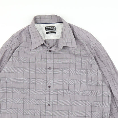 Mens UK Size 17 Debenhams Purple  Button-Up Long Sleeve Casual Shirt