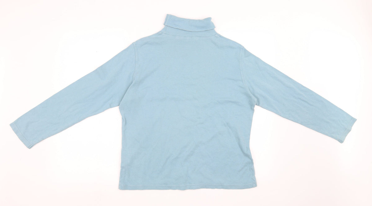 Back view of EMW women’s blue pullover sweatshirt, size L