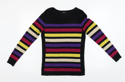 M&Co Womens Black Striped  Pullover Jumper Size 10