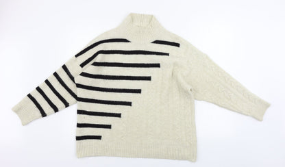M&Co Womens Beige Striped  Pullover Jumper Size M