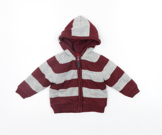 Hadleigh Girls Red Striped  Full Zip Jumper Size 12-18 Months