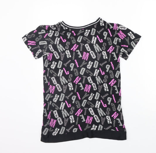 F&F Girls Black Floral  Basic T-Shirt Size 8-9 Years