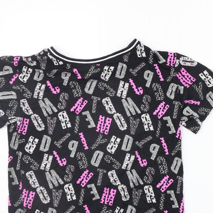 F&F Girls Black Floral  Basic T-Shirt Size 8-9 Years