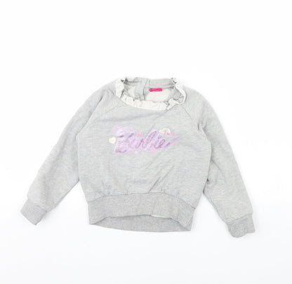 Preworn Girls Grey   Pullover Jumper Size 4 Years  - Barbie