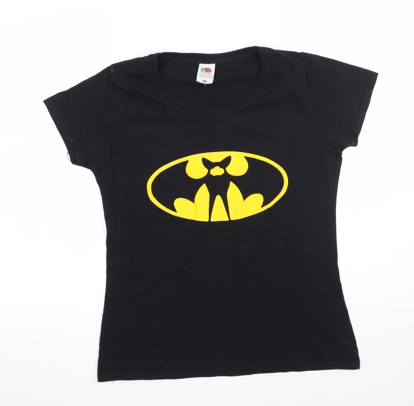 Womens UK Size M Fruit of the Loom Black Basic T-Shirt