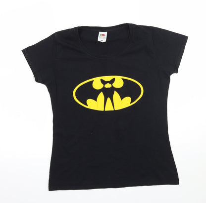 Womens UK Size M Fruit of the Loom Black Basic T-Shirt