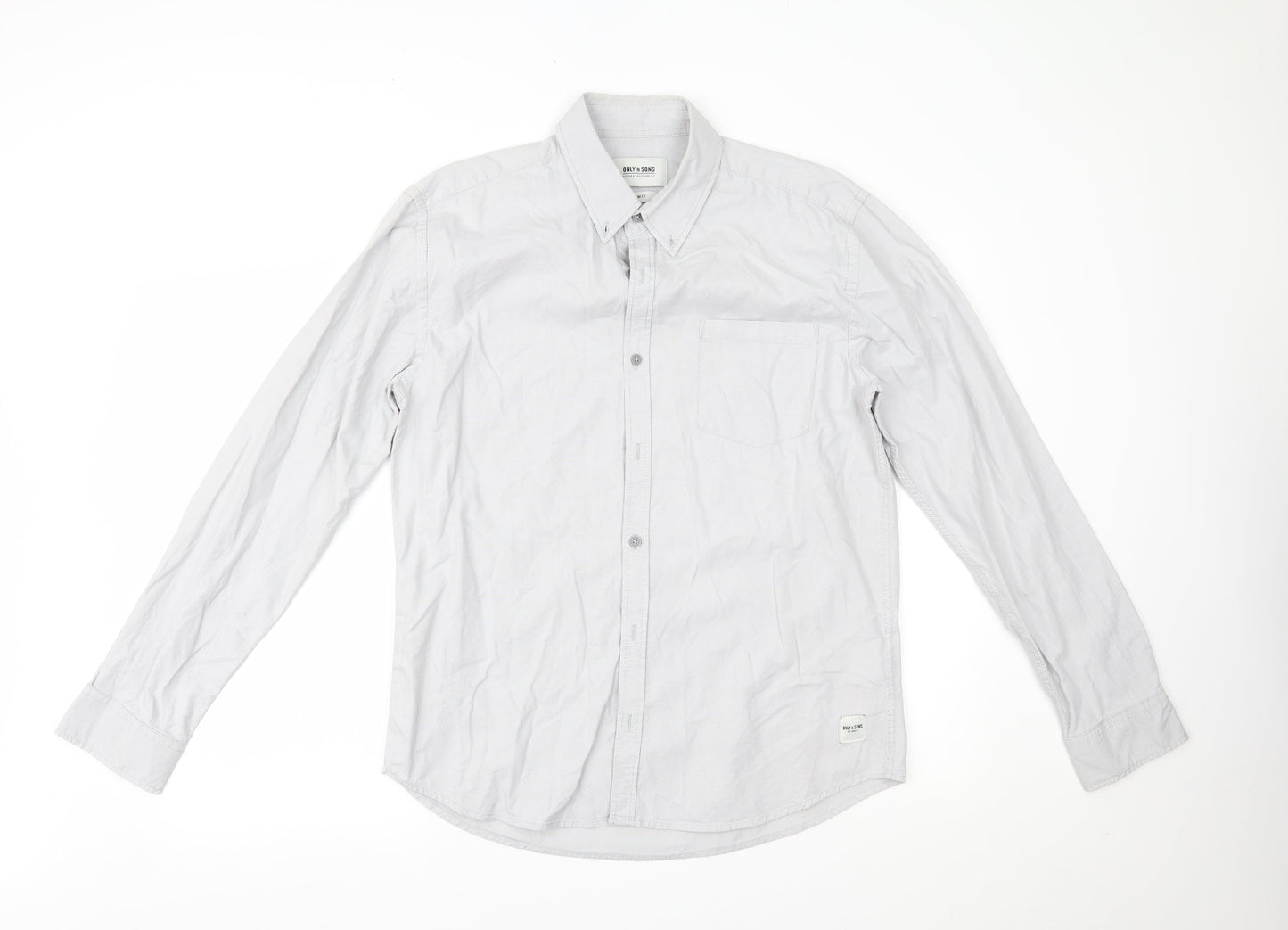 Mens UK Size L ONLY & SONS Grey  Button-Up Long Sleeve Casual Shirt