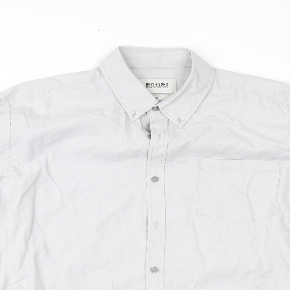 Mens UK Size L ONLY & SONS Grey  Button-Up Long Sleeve Casual Shirt