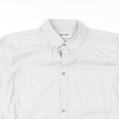 Mens UK Size L ONLY & SONS Grey  Button-Up Long Sleeve Casual Shirt