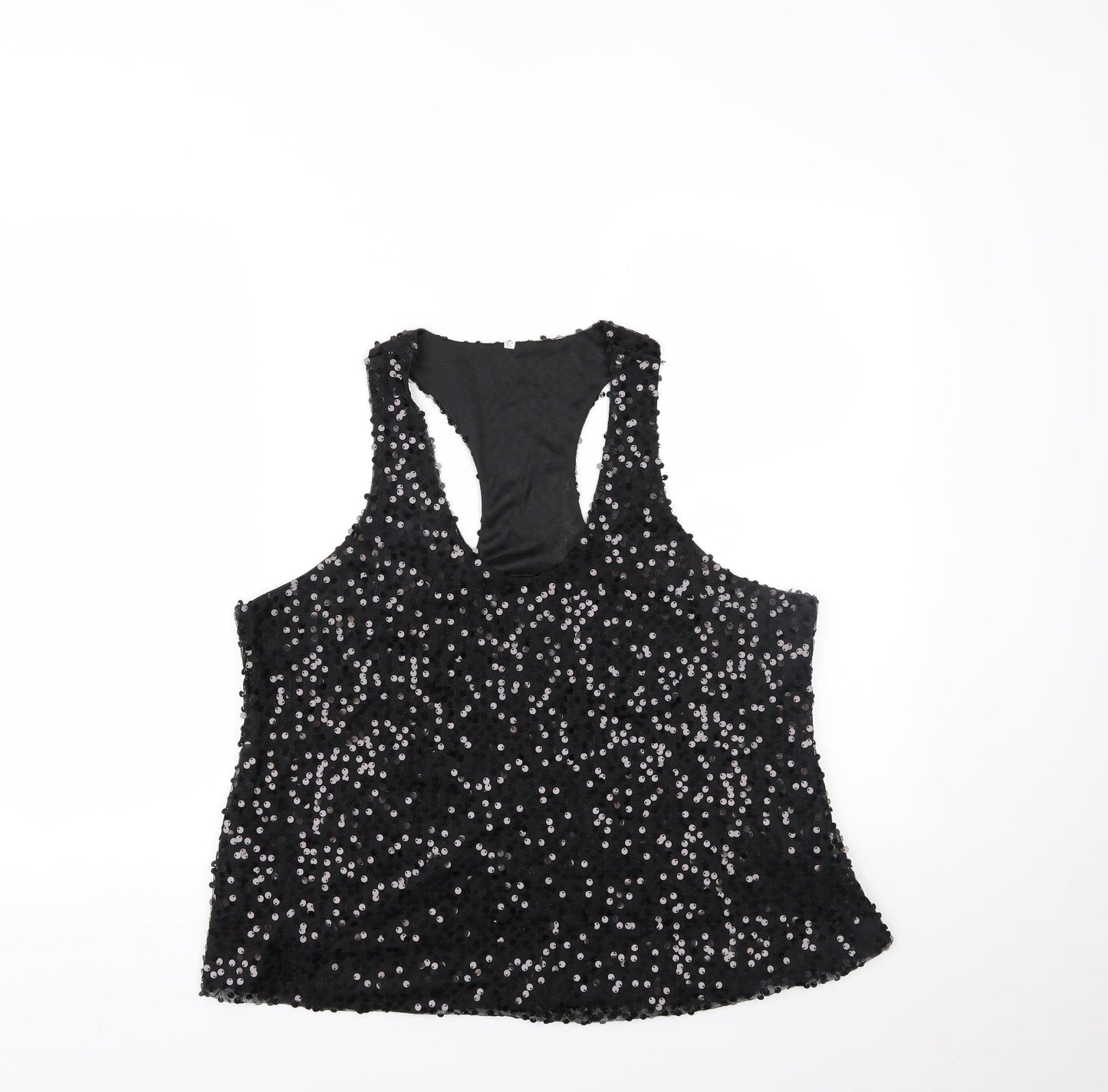 Womens UK Size XL Preworn Black Cropped Tank