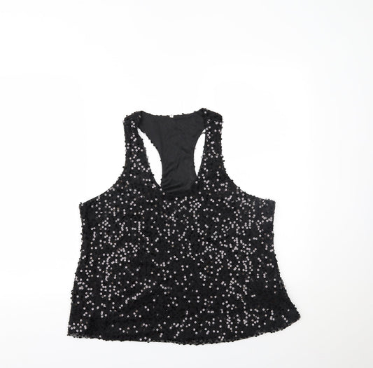 Womens UK Size XL Preworn Black Cropped Tank