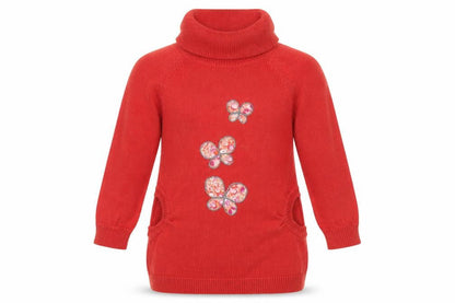 Vertbaudet Girls Red   Pullover Jumper Size 5 Years  - Butterflies