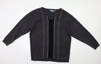 Greenwoods Mens Grey Striped  Pullover Jumper Size L