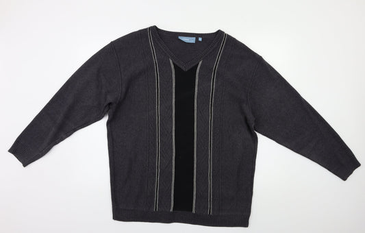 Greenwoods Mens Grey Striped  Pullover Jumper Size L