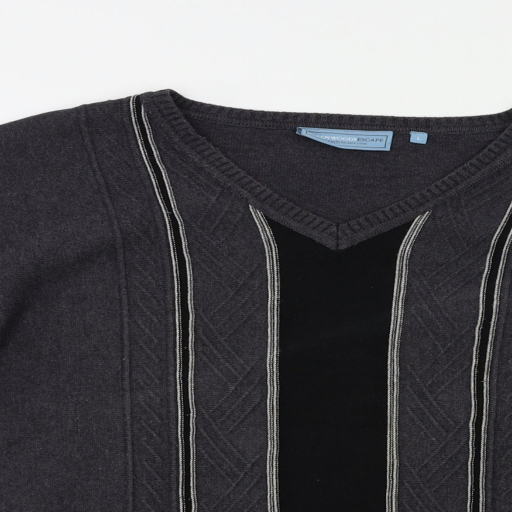Greenwoods Mens Grey Striped  Pullover Jumper Size L